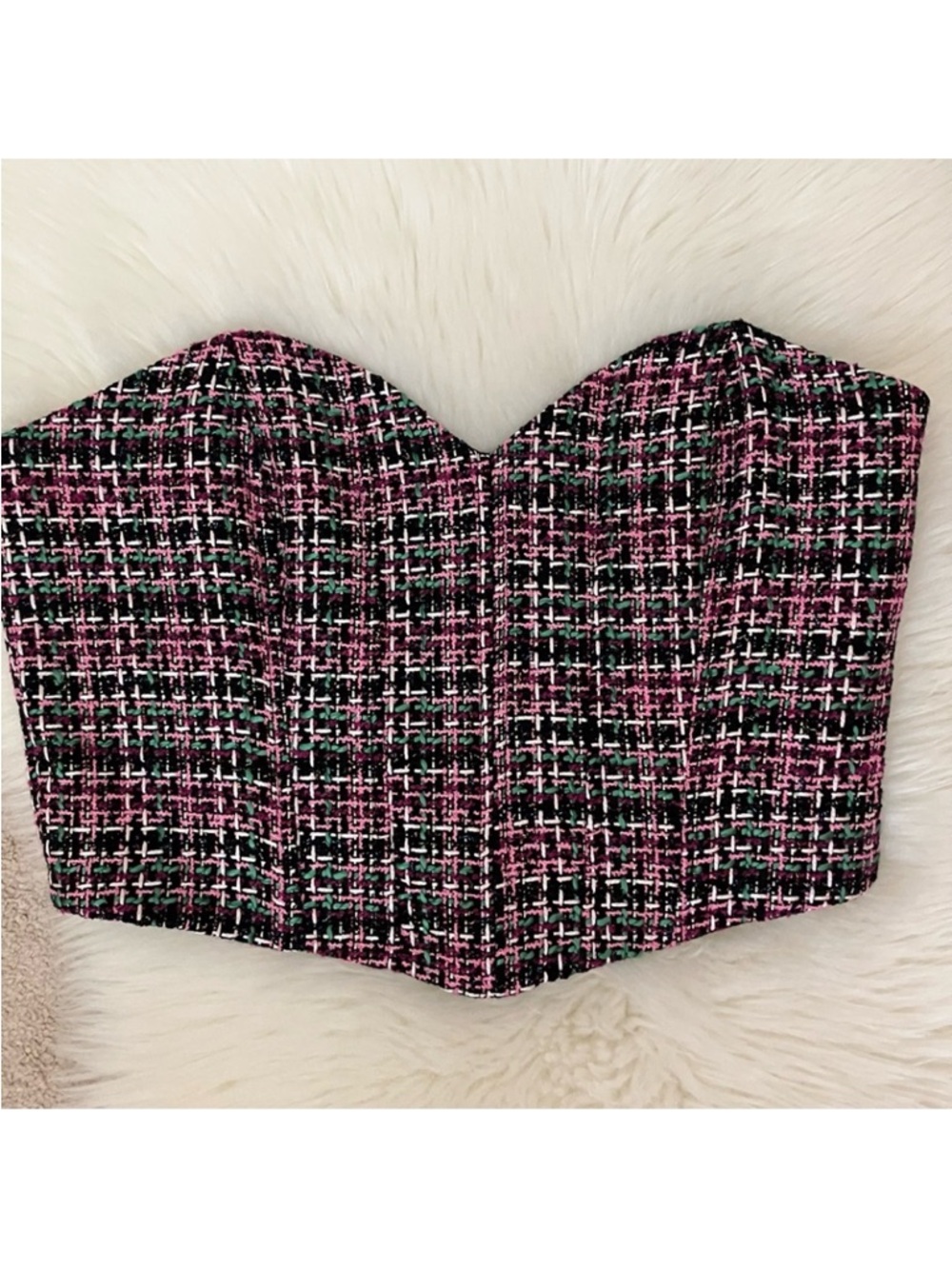 ZARA Textured Tweed Structured Corset Top XL NEW NWT